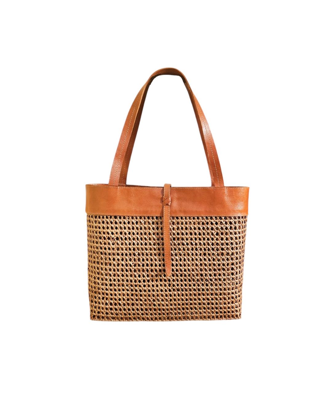 Beckett Rattan & Leather Tote by OhSun