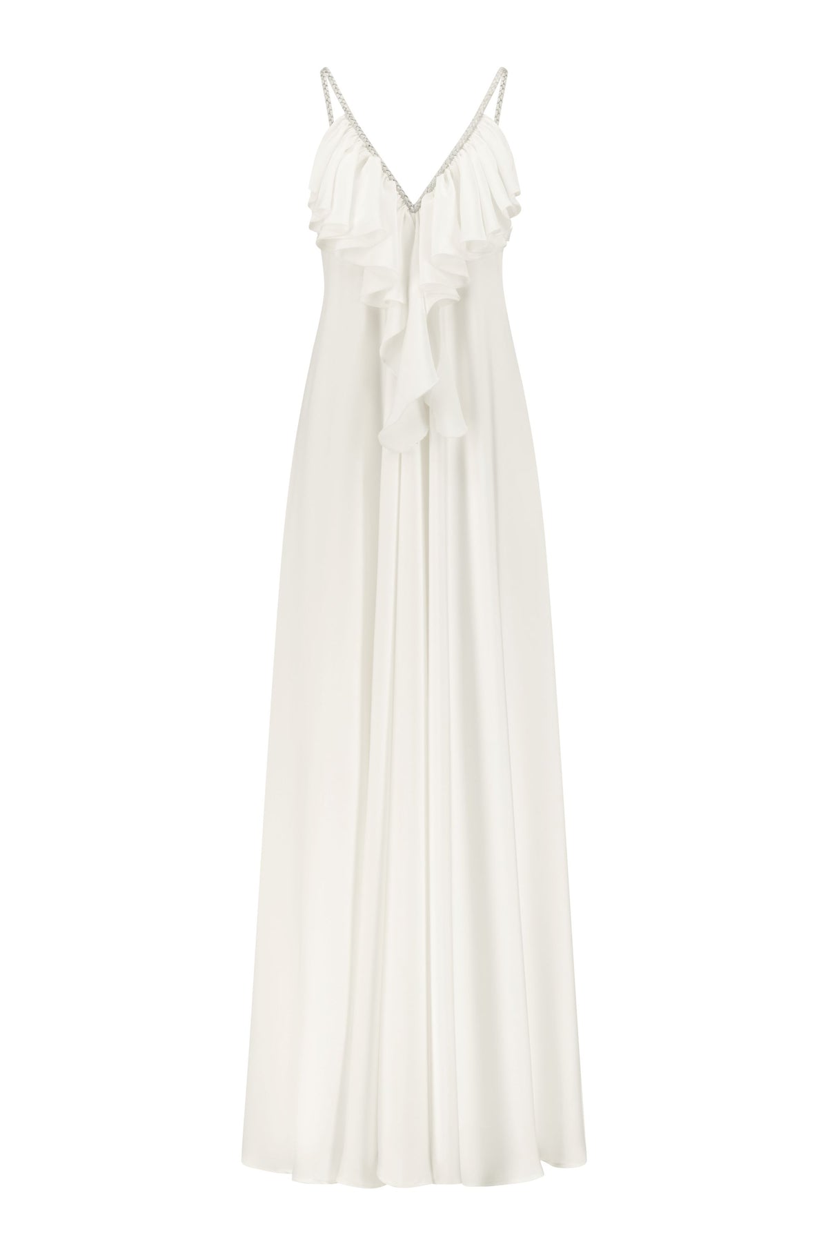 Marie Ruffle V-Neck Maxi Dress – White by Belyed