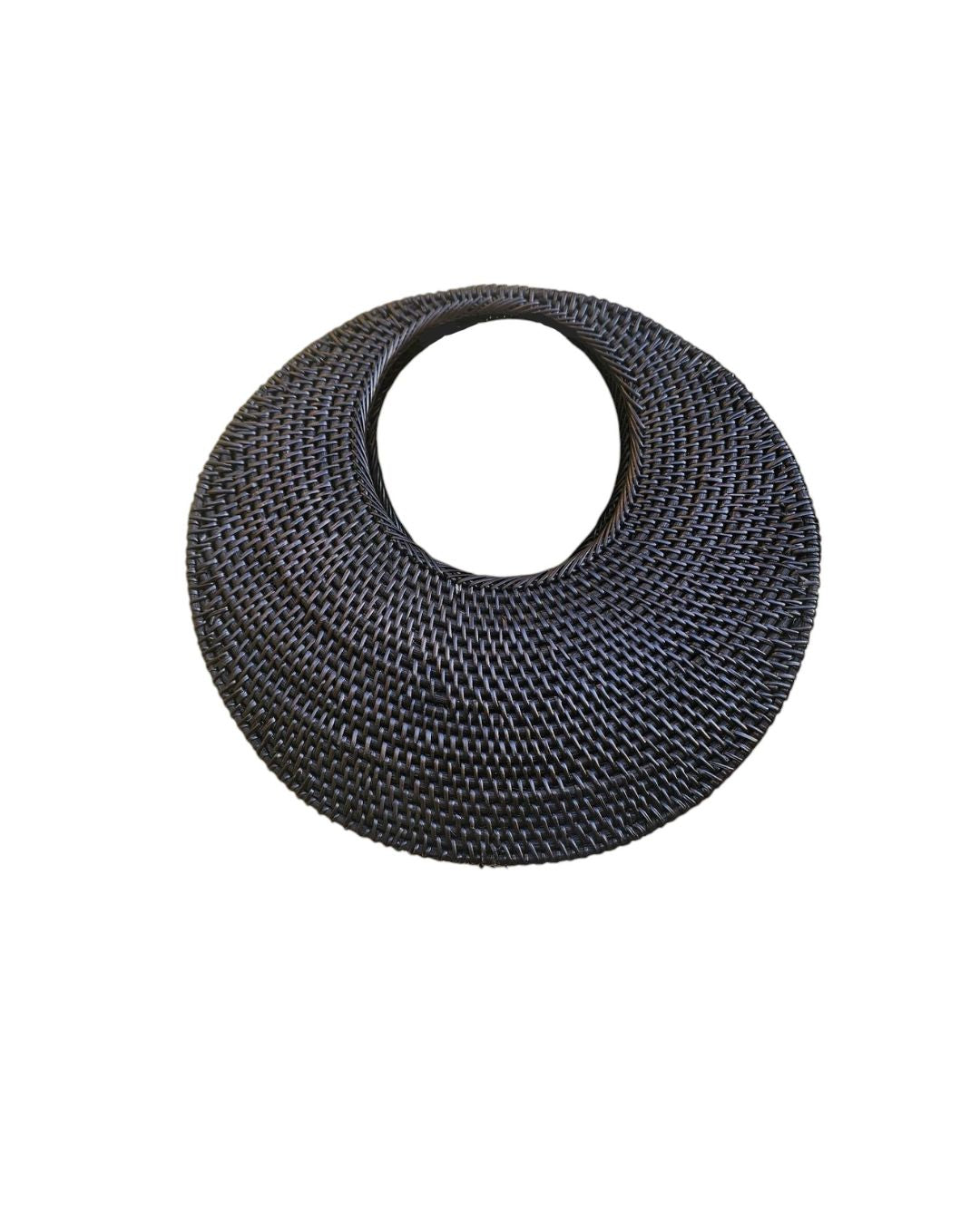 Maxine Rattan Beach Bag Black Handwoven Round Summer Handbag