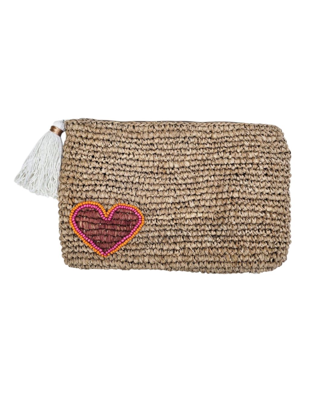 Xoxo Beaded Heart Raffia Clutch – Red by OhSun