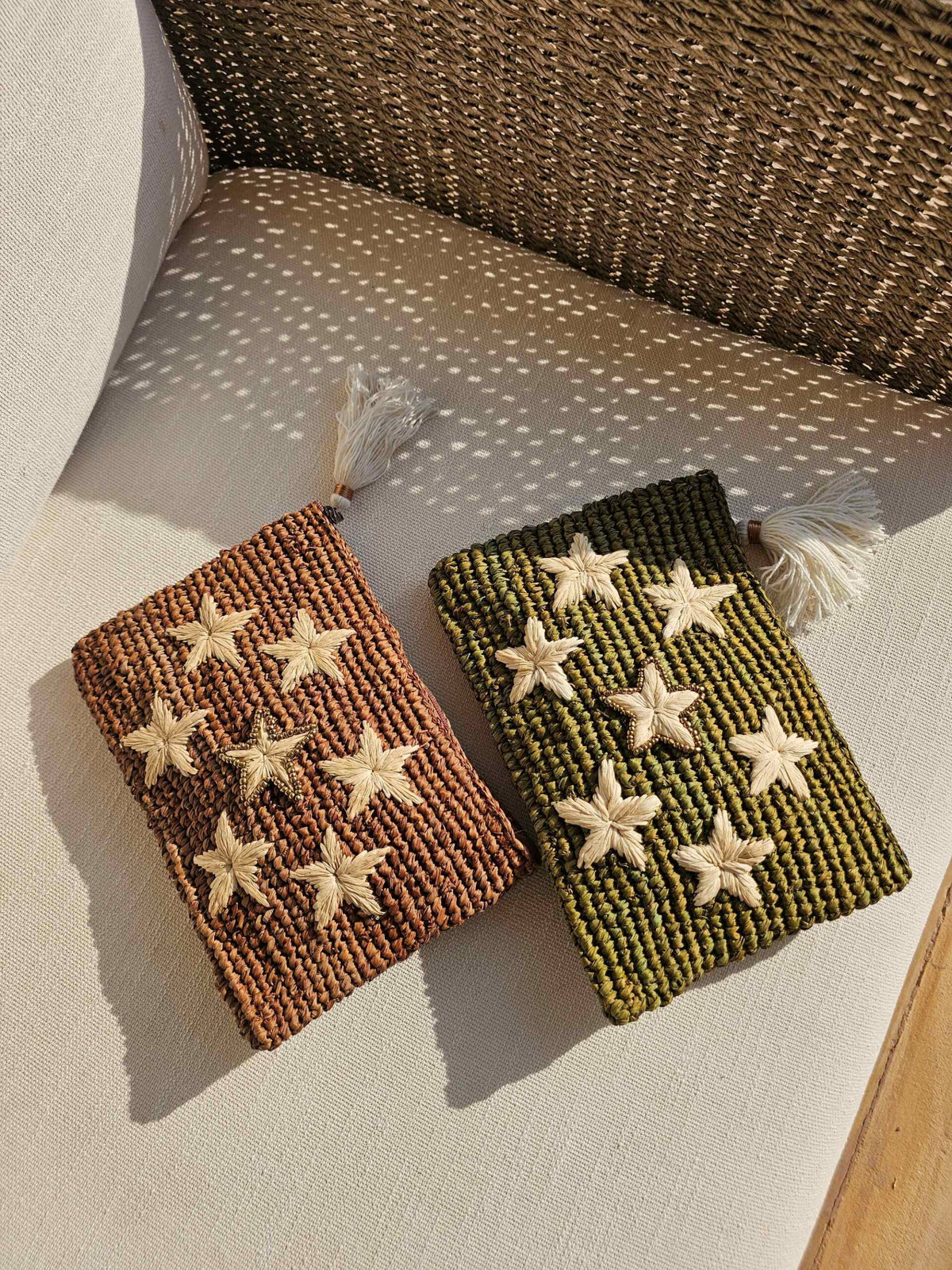 Gold Starr Raffia Clutch – Mocha by OhSun