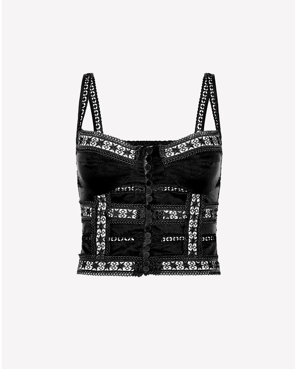 Top Breth Lace Guipure Corset Style Adjustable Front Button Top