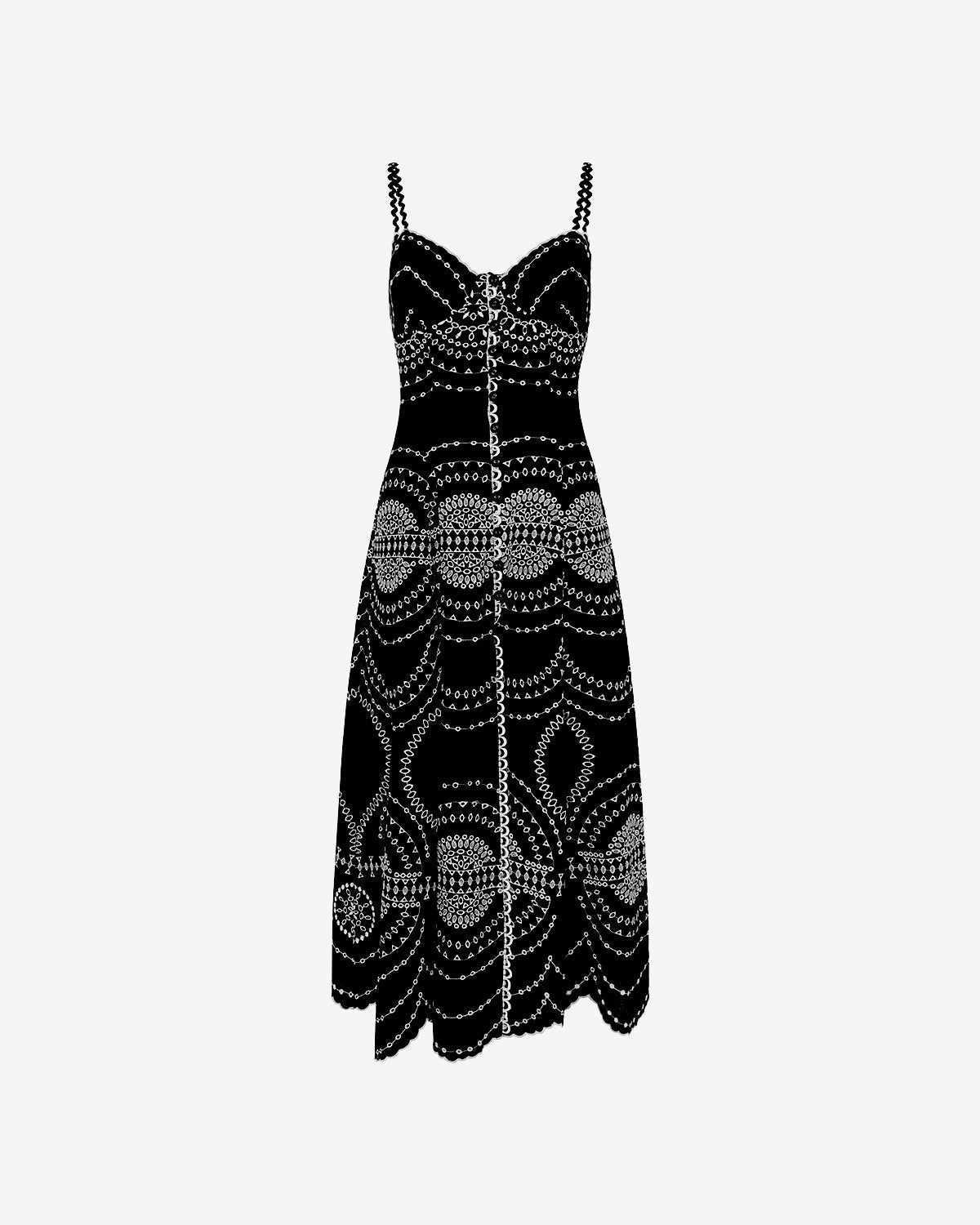 Catta Long Linen-Cotton Embroidered V-Neck Buttoned Maxi Dress