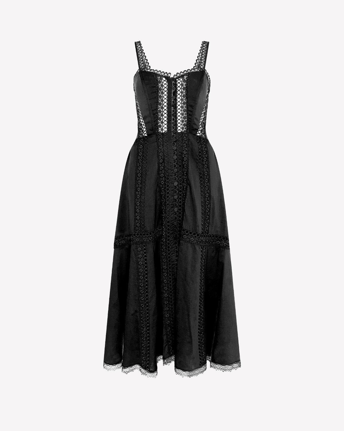 Dafelle Long Dress Cotton Voile Corsetry Guipure Sweetheart Midi