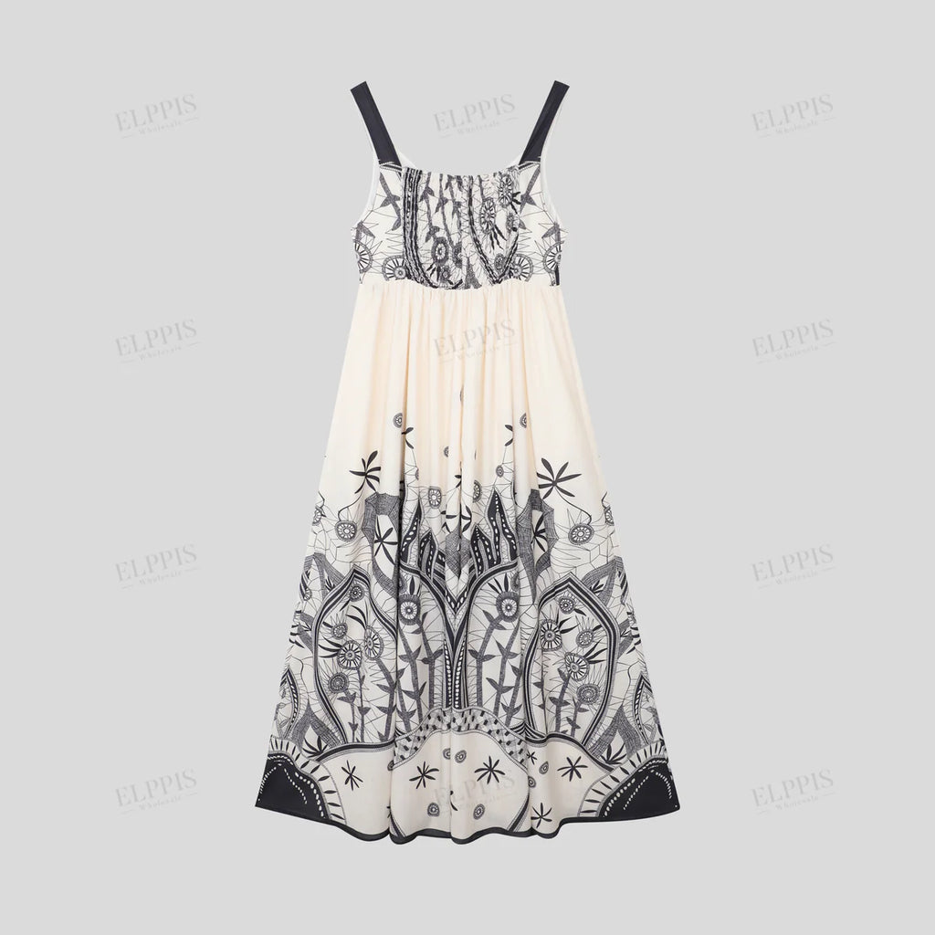 Positioned Print Court Style Slip Dress