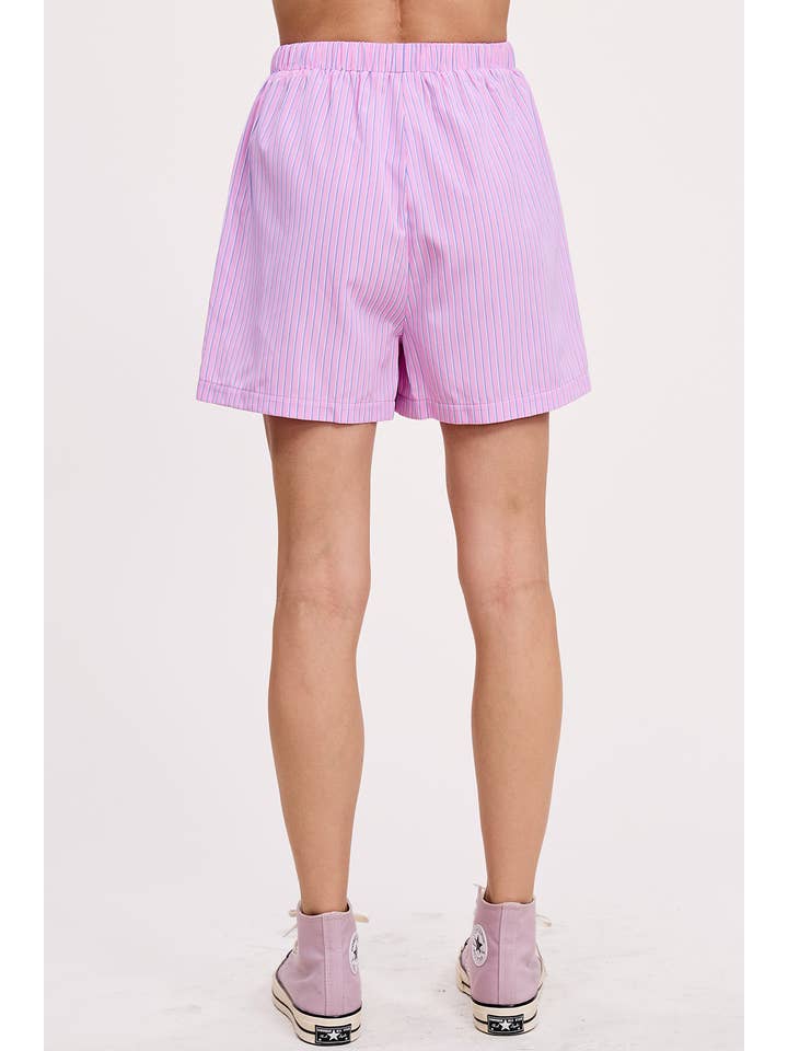 Wholesale Stripe Cotton Shorts Elastic Waist Drawstring Front Pockets