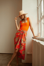 Luciana Pareo Skirt Orange/Pink Lightweight Printed Beach Wrap Cover-up