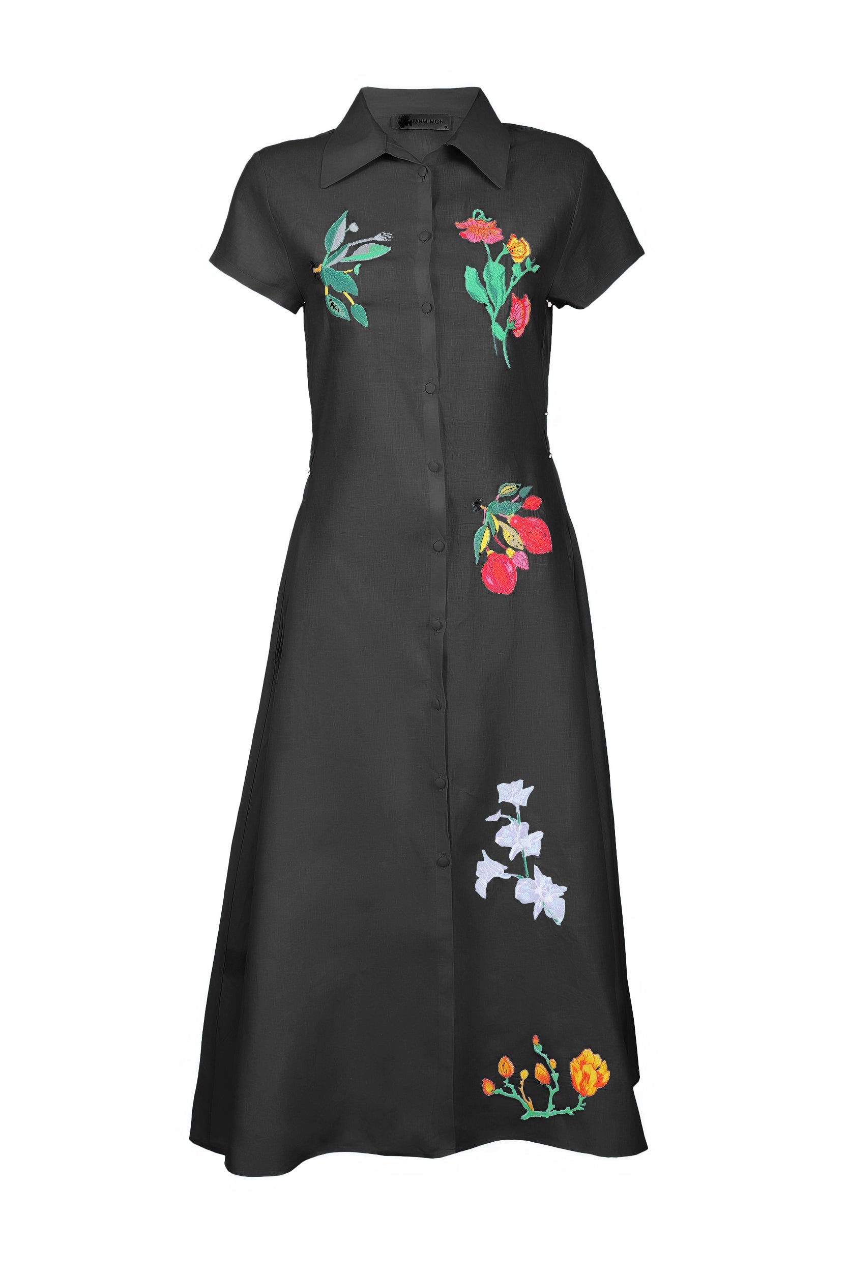 FANM MON Jun Cotton Midi Shirt Dress with Embroidered Details