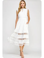 Wholesale Scallop Edge Crochet Trim Satin A-Line Midi Dress