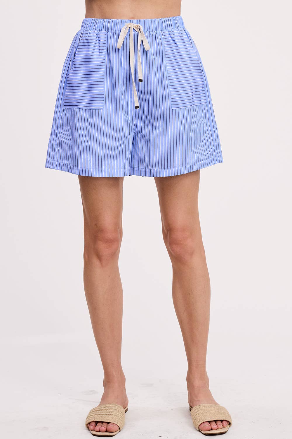 Wholesale Stripe Cotton Shorts Relaxed Fit Elastic Waistband Drawstring