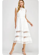 Wholesale Scallop Edge Crochet Trim Satin A-Line Midi Dress