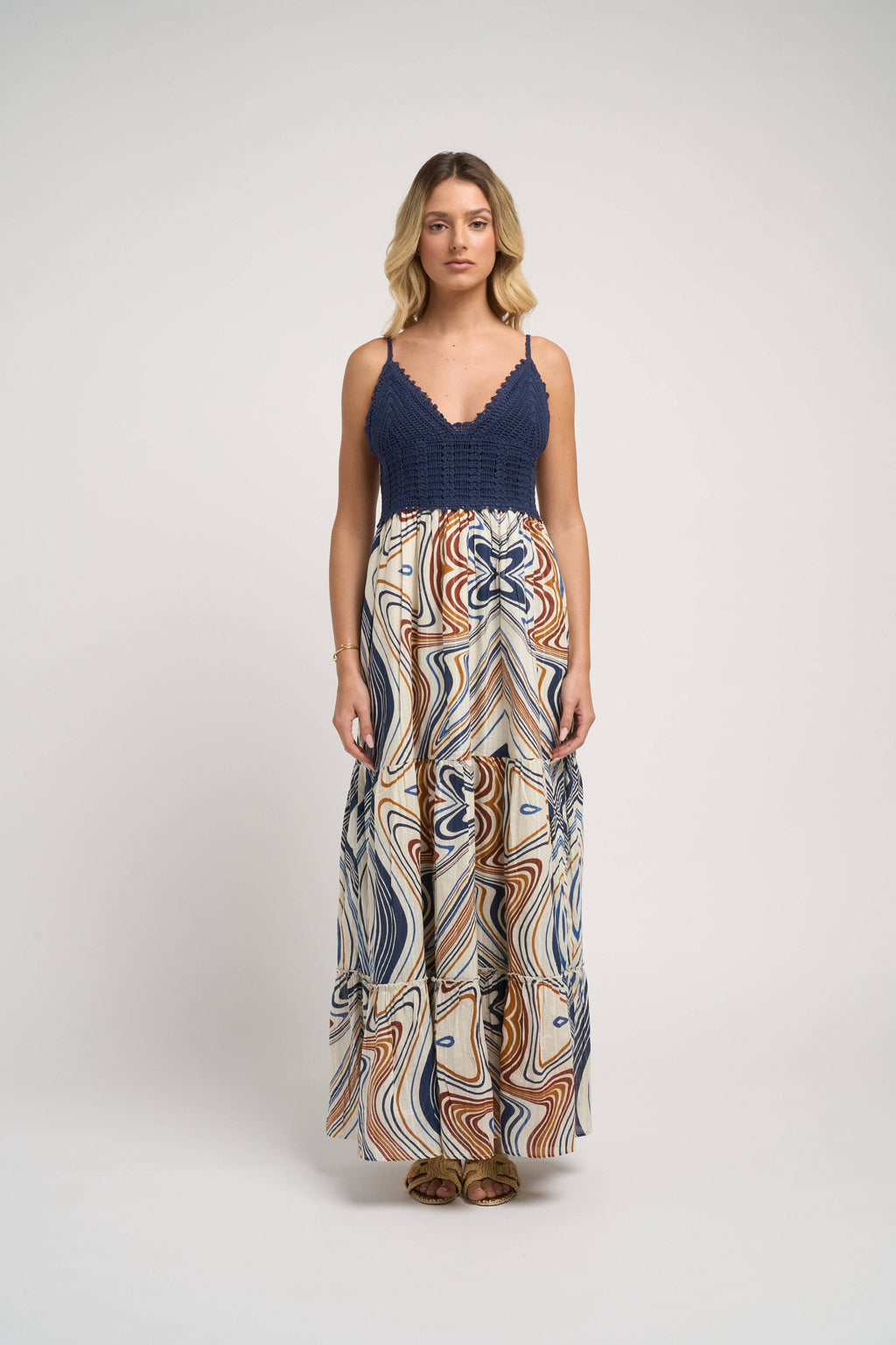 Seneiya Crochet Dress Blue Elegant Cotton Crochet Embroidered Summer Dress