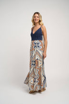 Seneiya Crochet Dress Blue Elegant Cotton Crochet Embroidered Summer Dress