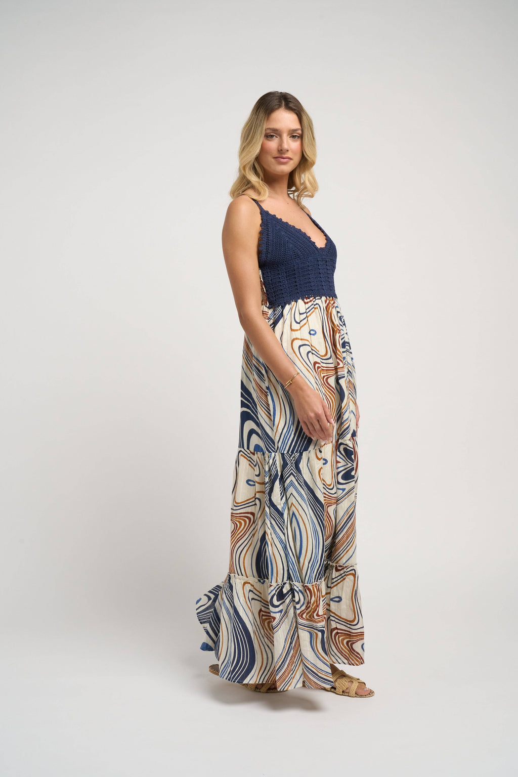 Seneiya Crochet Dress Blue Elegant Cotton Crochet Embroidered Summer Dress