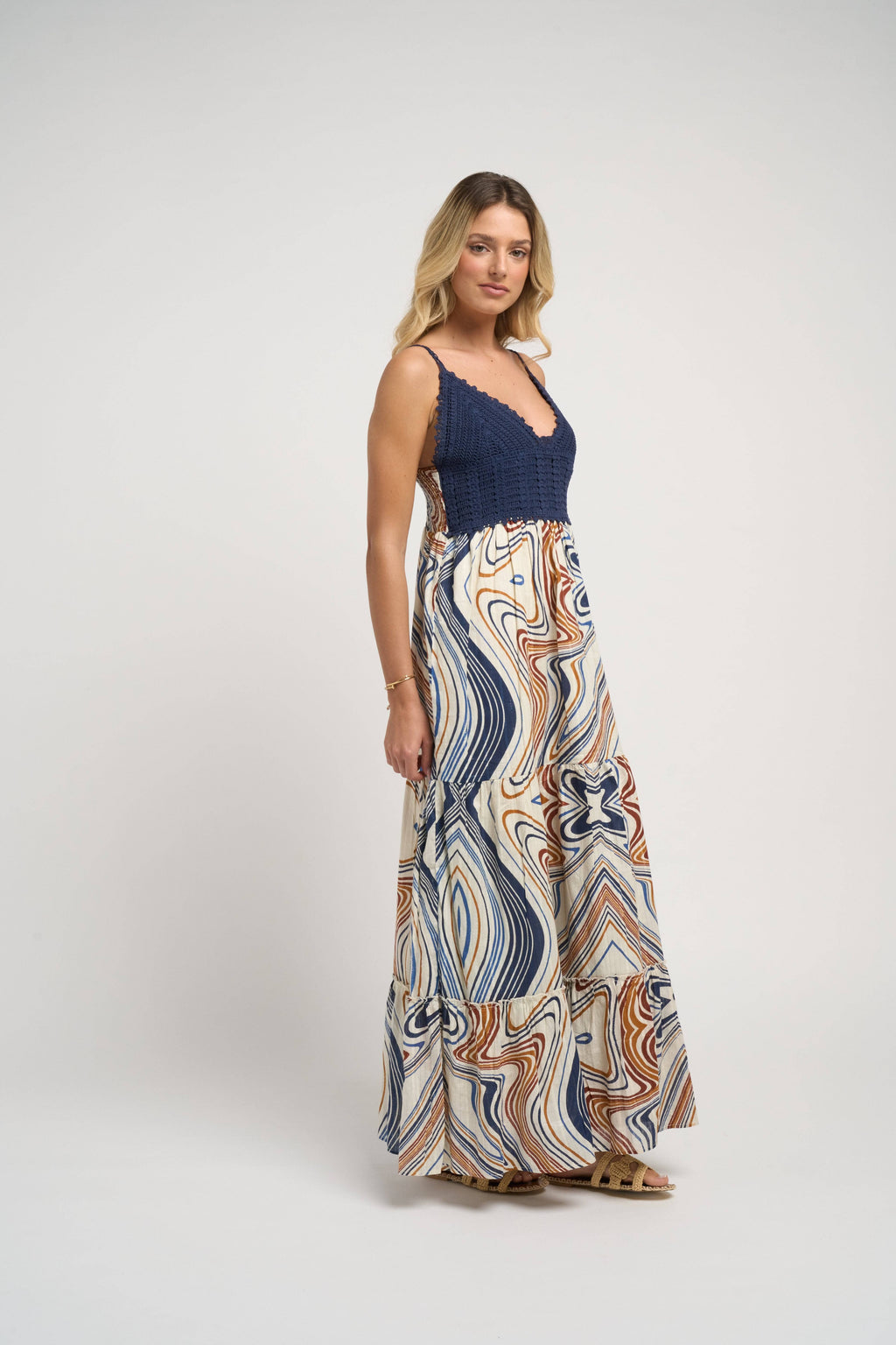 Seneiya Crochet Dress Blue Elegant Cotton Crochet Embroidered Summer Dress