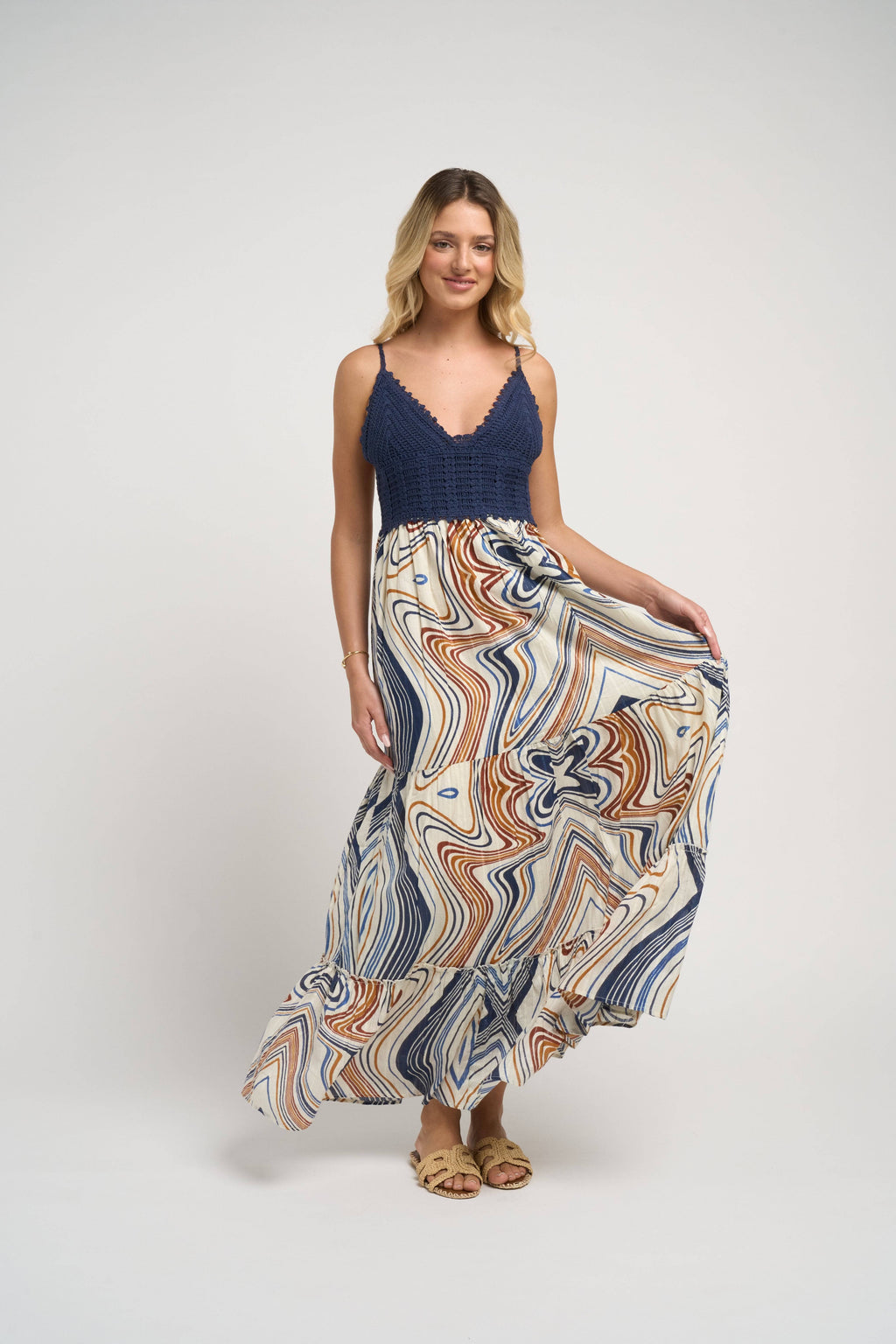 Seneiya Crochet Dress Blue Elegant Cotton Crochet Embroidered Summer Dress