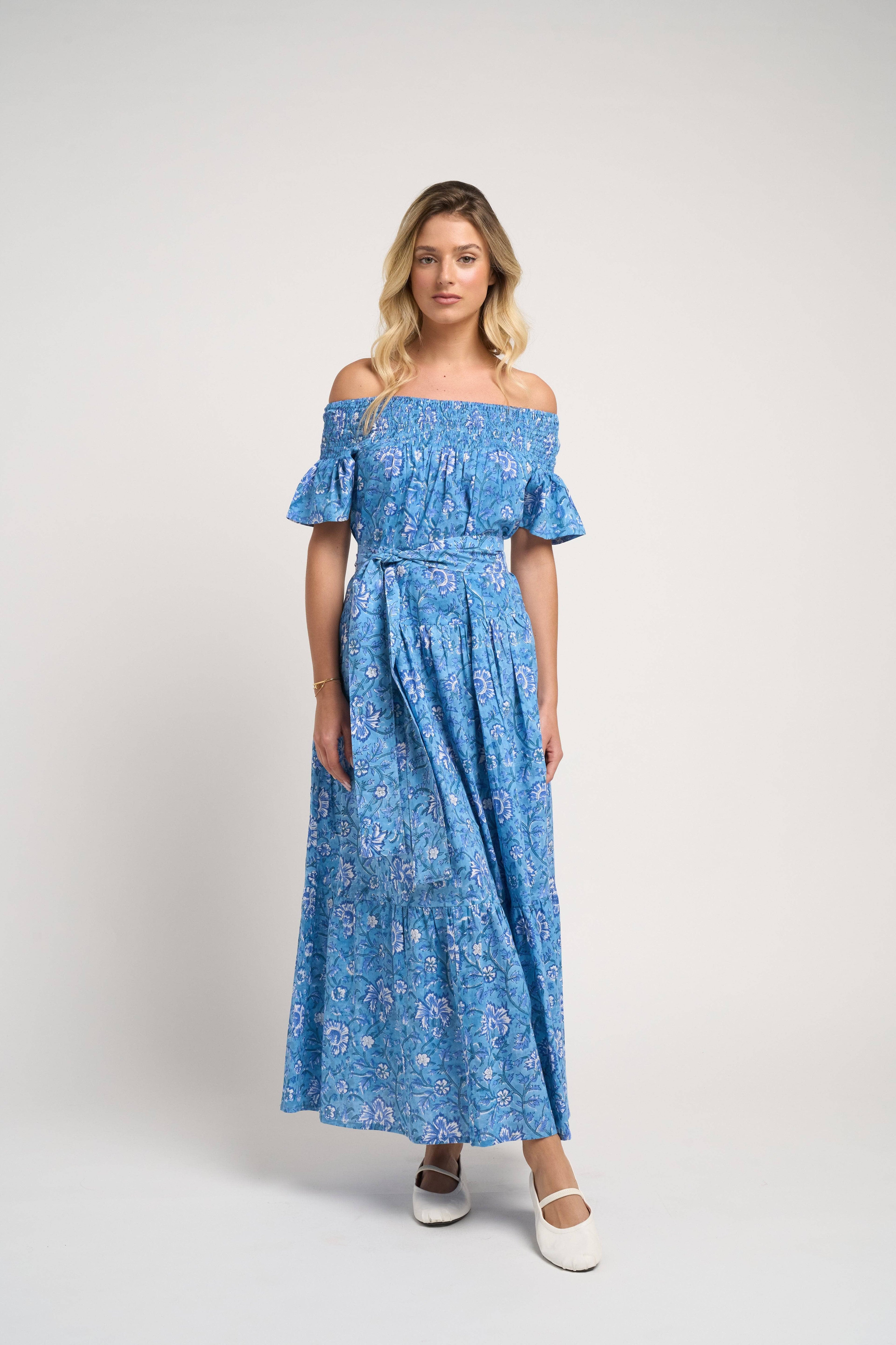 Momposina Stella Handcrafted Floral Maxi Dress Lightweight Cotton Boho