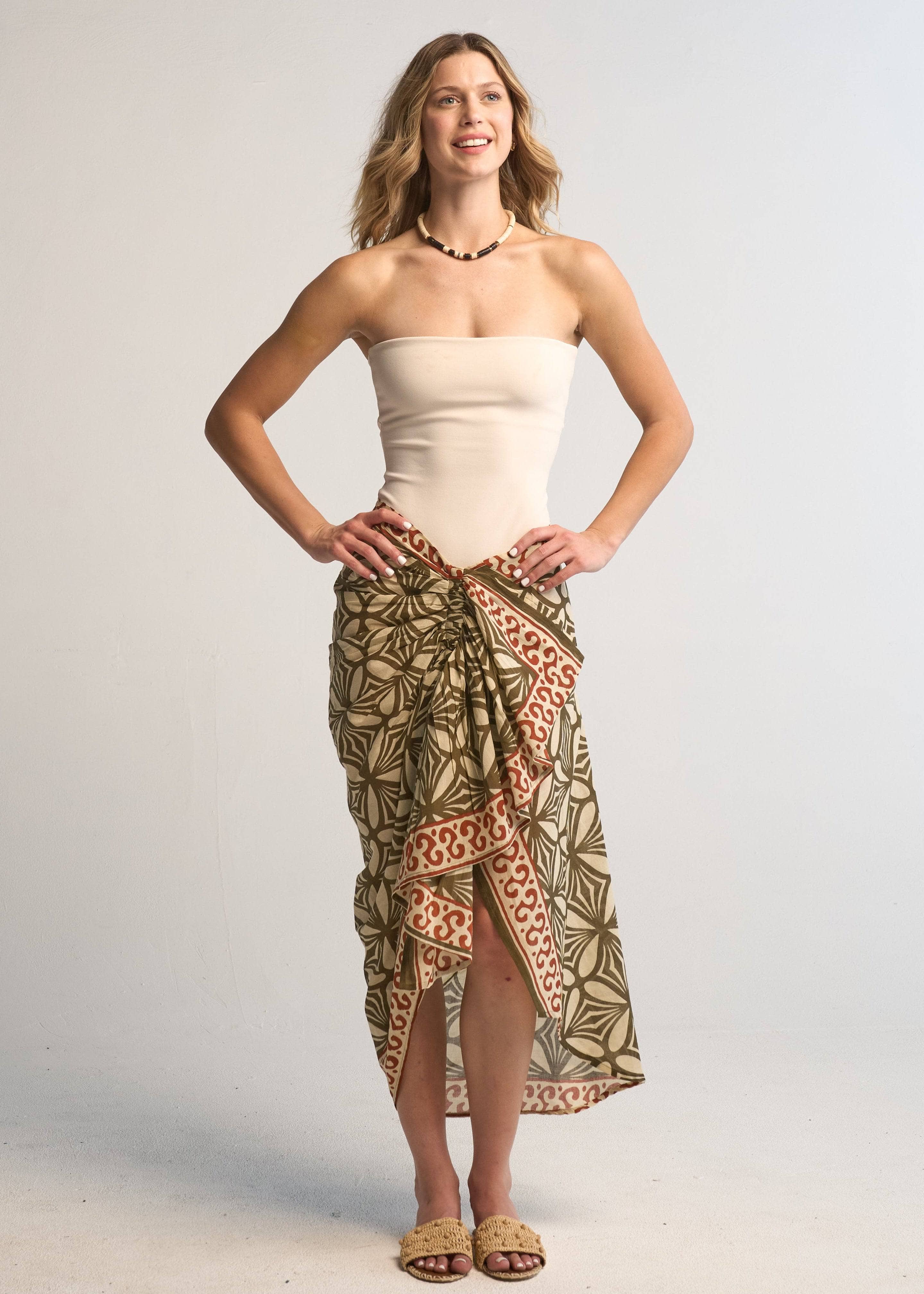 Giada Pareo Skirt Brown Cotton Wrap Beach Cover-Up