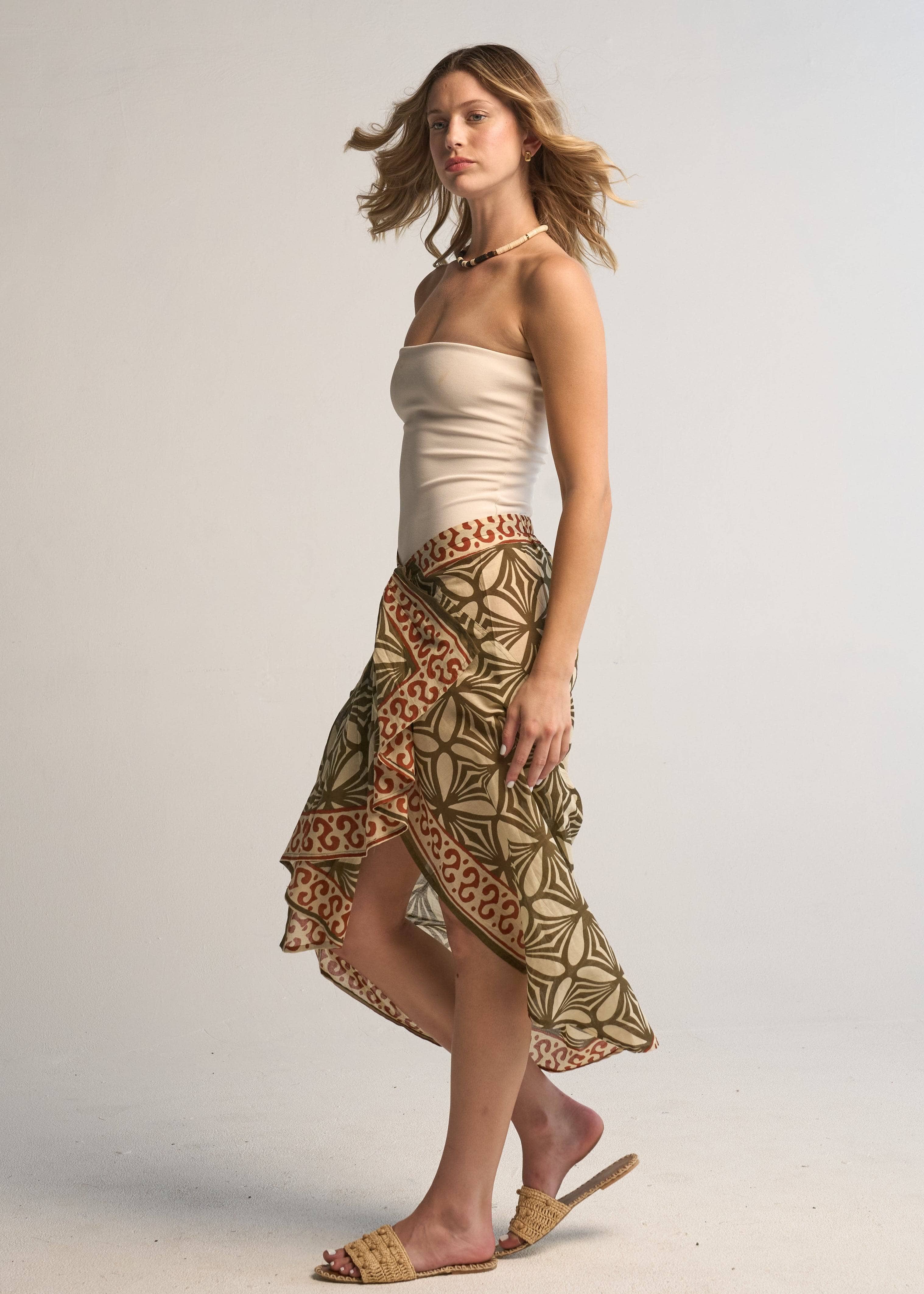 Giada Pareo Skirt Brown Cotton Wrap Beach Cover-Up