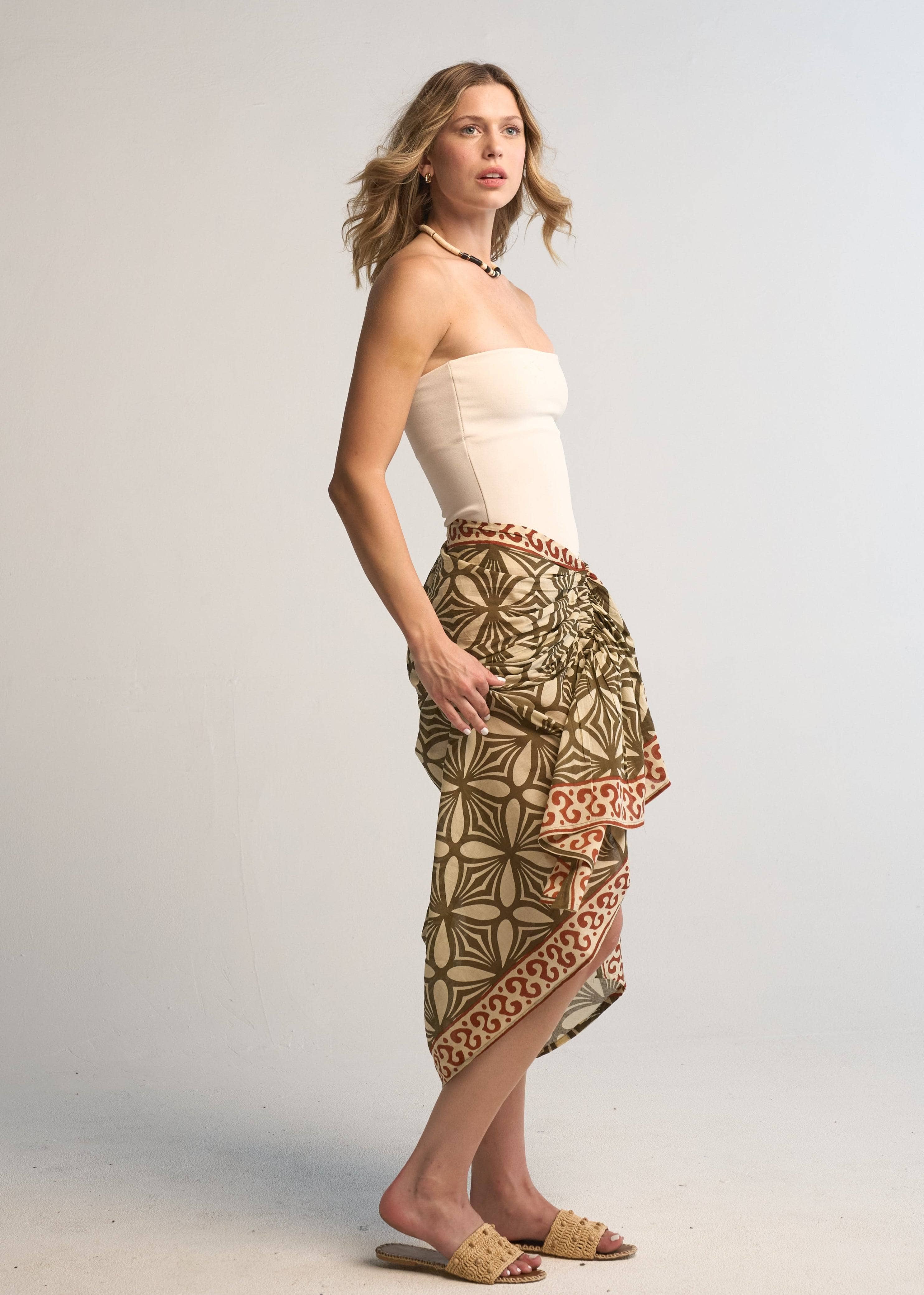 Giada Pareo Skirt Brown Cotton Wrap Beach Cover-Up