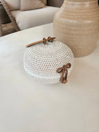 White Bounty Rattan Handbag Round Woven Cotton-Lined Tote