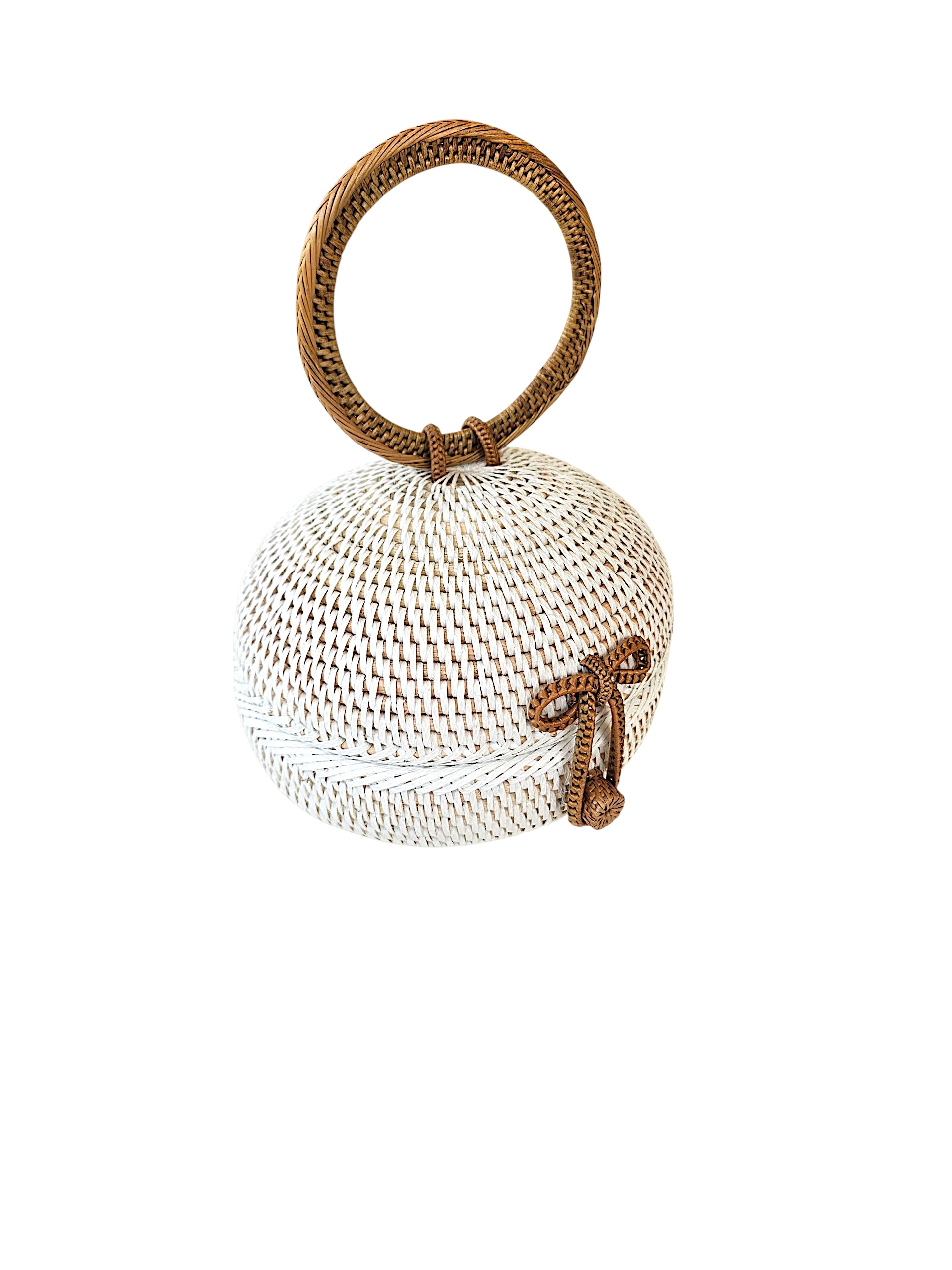 White Bounty Rattan Handbag Round Woven Cotton-Lined Tote