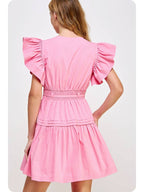 Flutter Sleeve Poplin Mini Dress — Cotton Ruffle Baby Doll Style