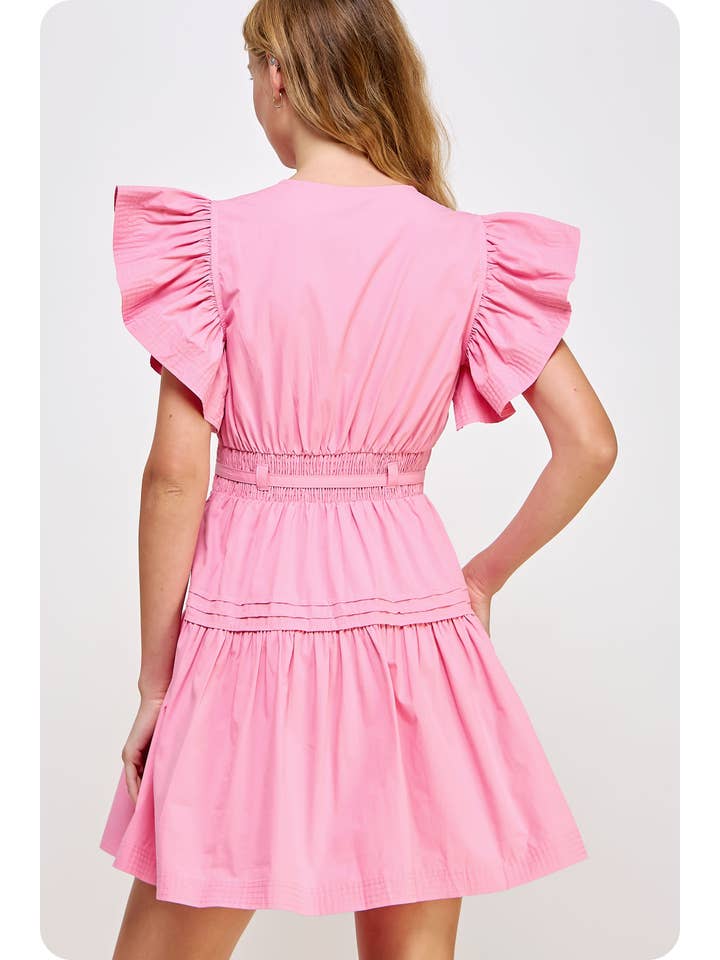 Flutter Sleeve Poplin Mini Dress — Cotton Ruffle Baby Doll Style