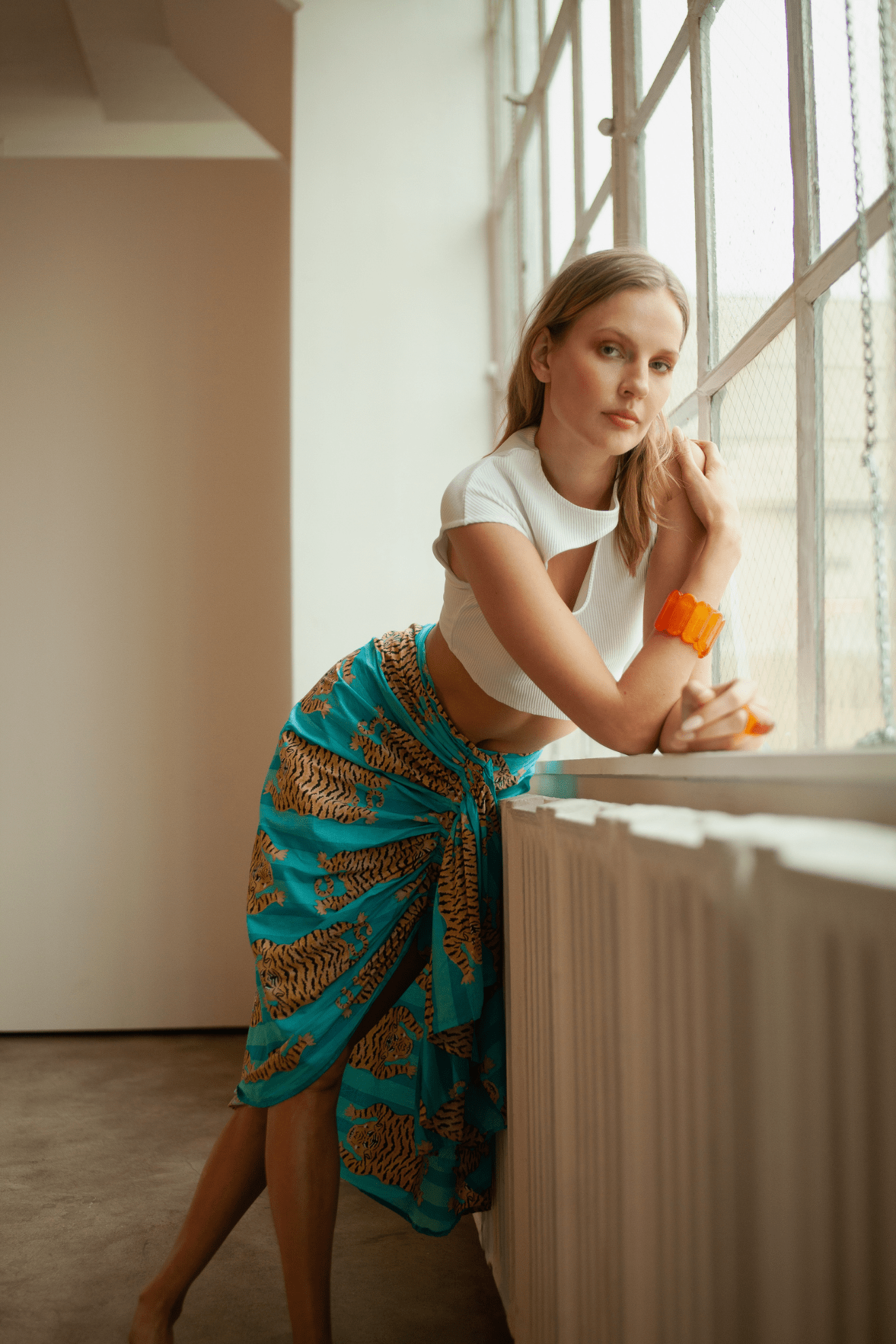 Luciana Pareo Skirt Orange/Pink Lightweight Printed Beach Wrap Cover-up