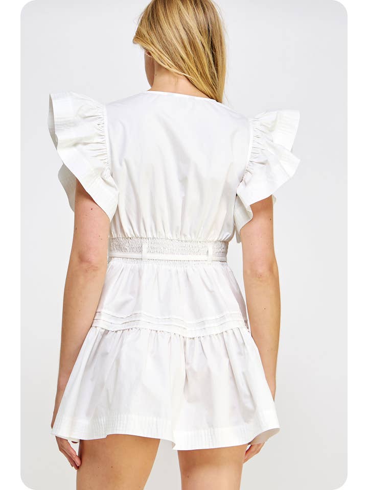 Flutter Sleeve Poplin Mini Dress — Cotton Ruffle Baby Doll Style