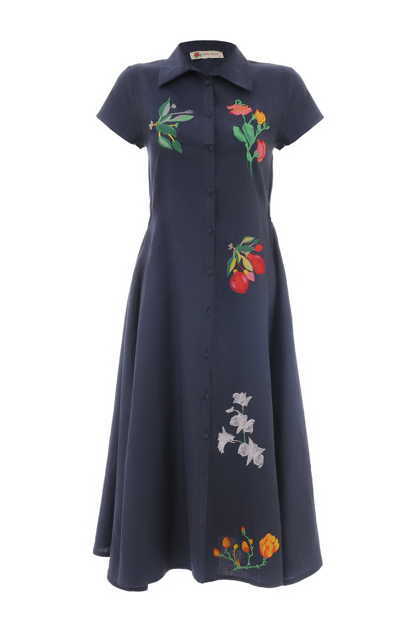 FANM MON Jun Cotton Midi Shirt Dress with Embroidered Details