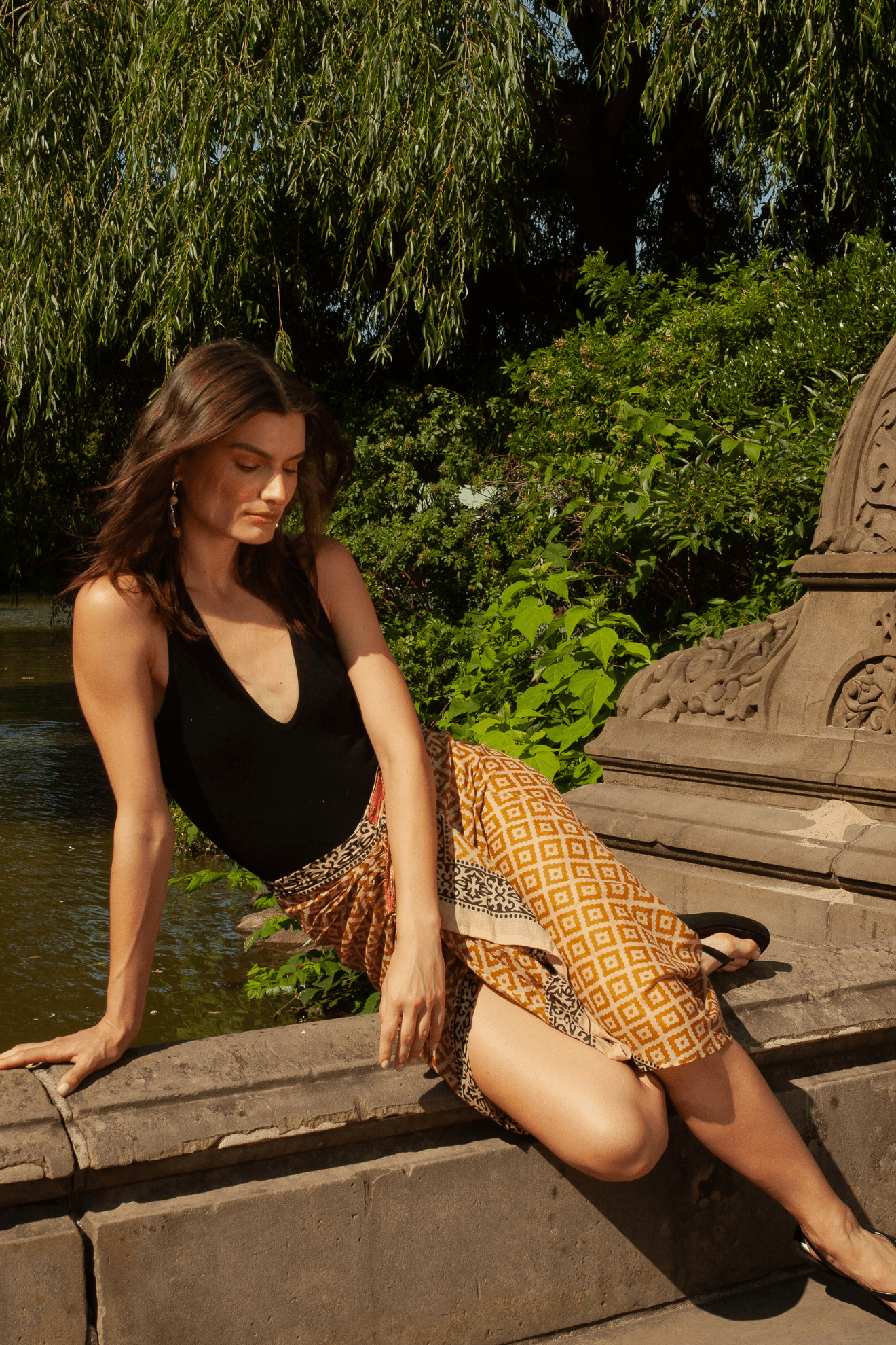 Ashi II Pareo Skirt Asymmetric Ruffle High-Low Cotton Wrap