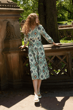 Ariel Ikat Dress Green Cotton Midi Casual Chic Women's Dress