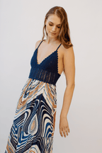 Seneiya Crochet Dress Blue Elegant Cotton Crochet Embroidered Summer Dress