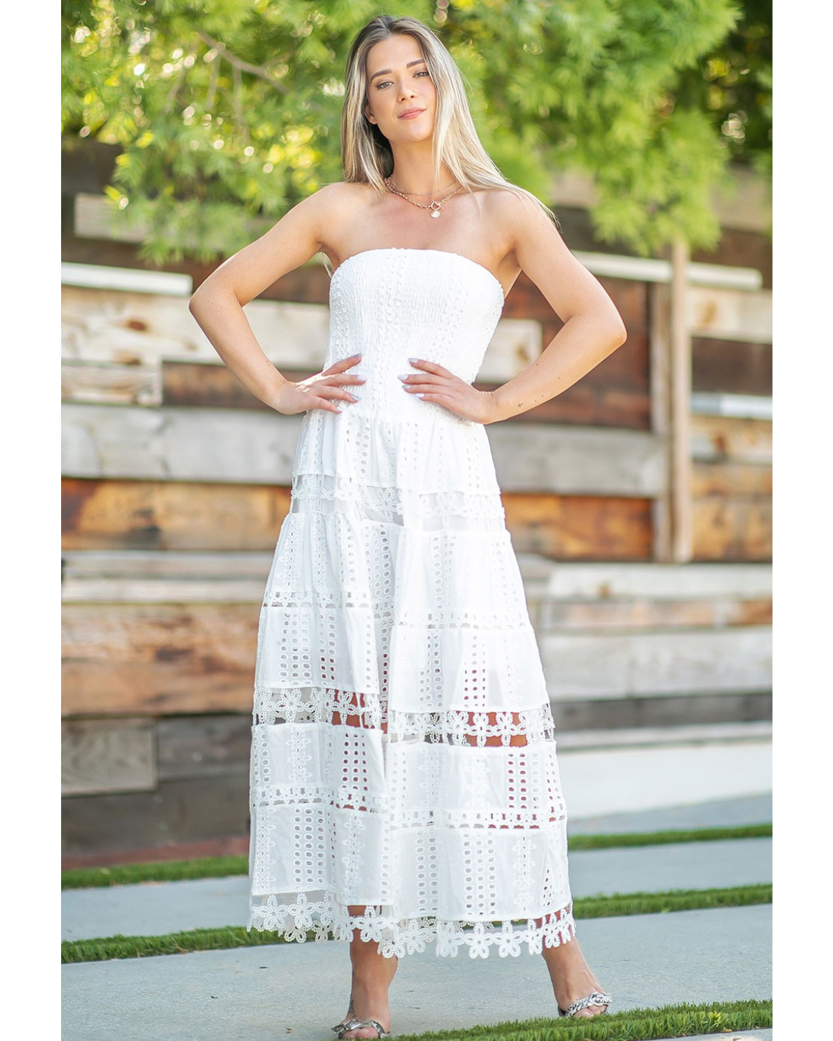 Strut & Bolt Eyelet Midi Dress D-2192-H Cotton Crochet Lace