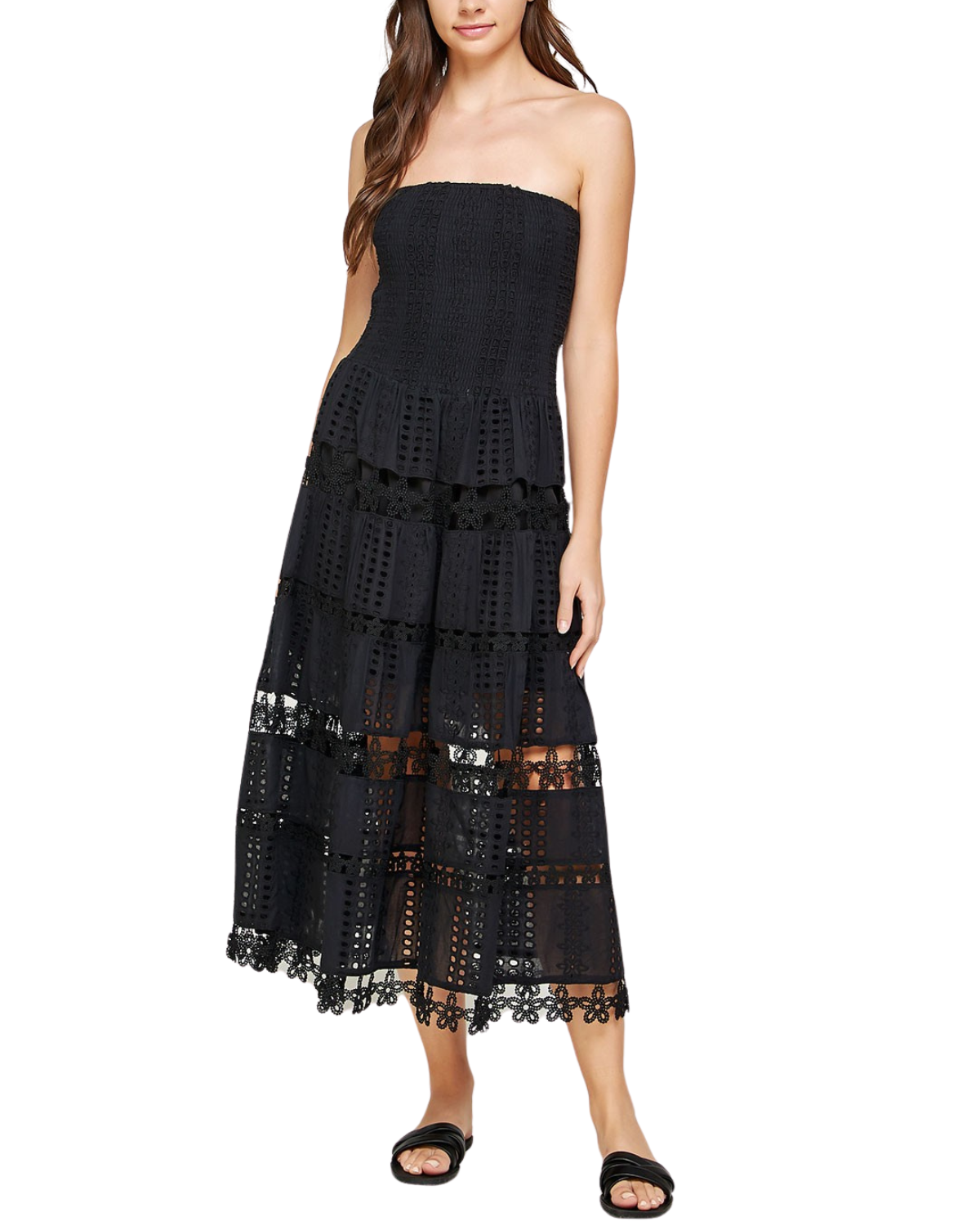 Strut & Bolt Eyelet Midi Dress D-2192-H Cotton Crochet Lace