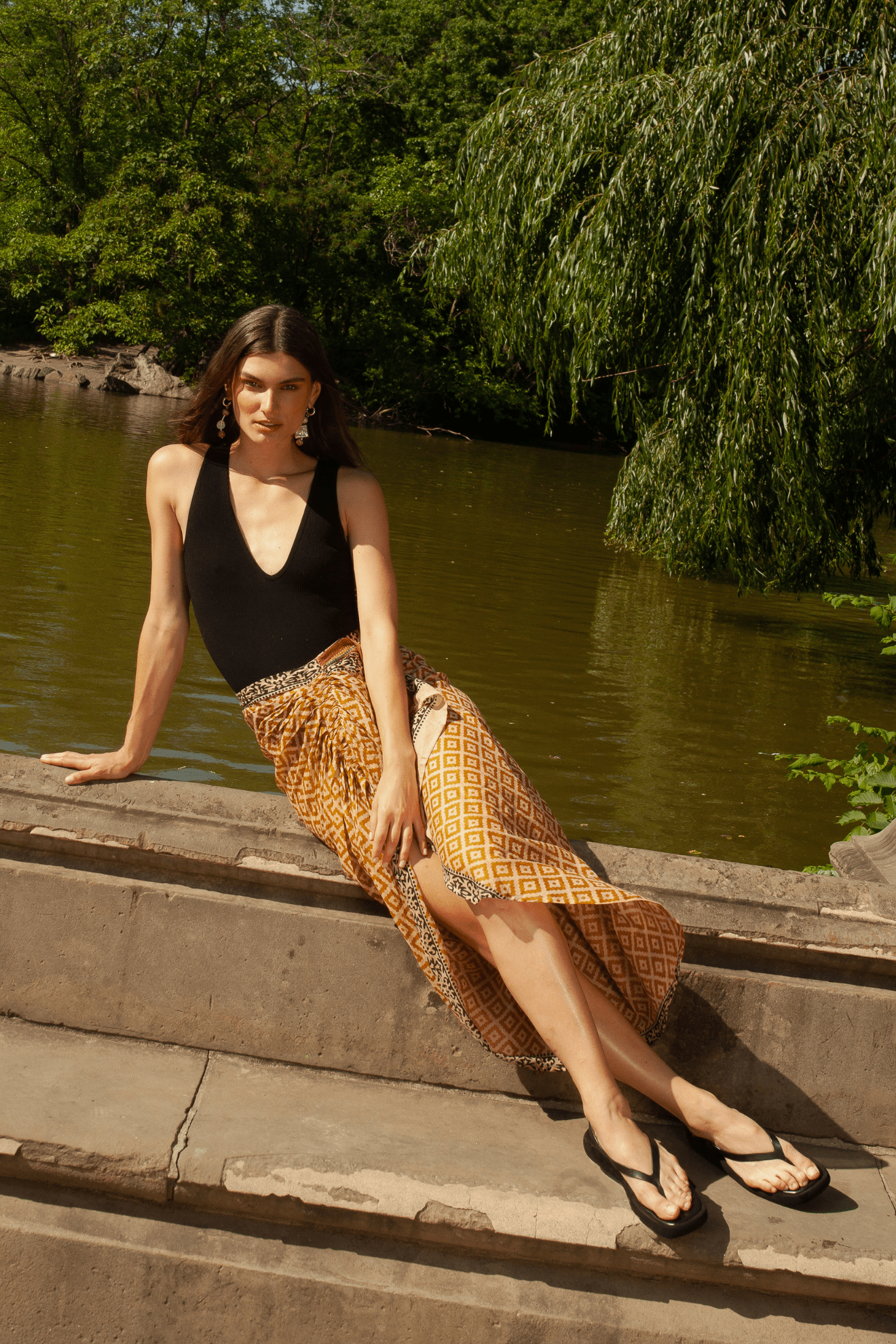 Ashi II Pareo Skirt Asymmetric Ruffle High-Low Cotton Wrap