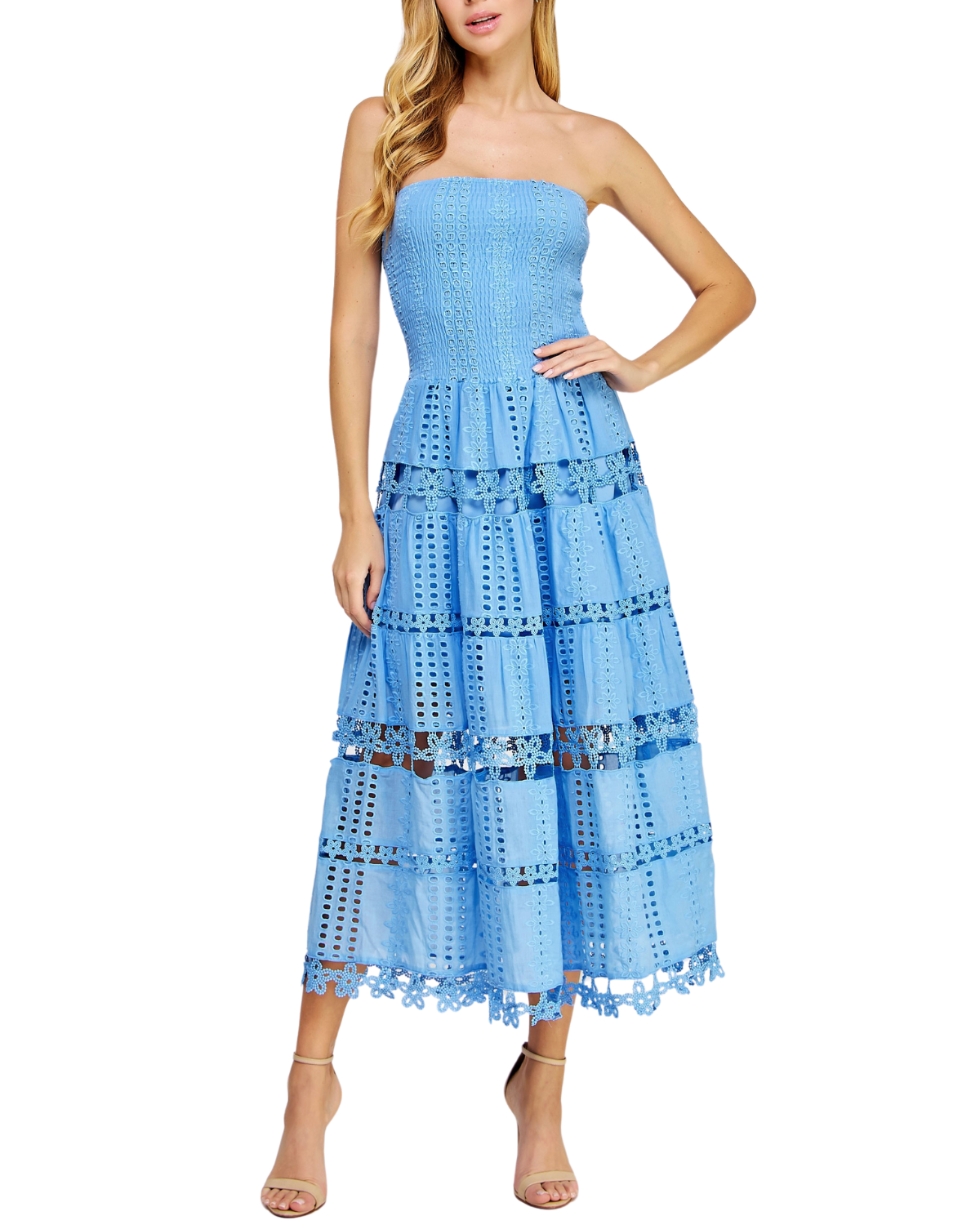 Strut & Bolt Eyelet Midi Dress D-2192-H Cotton Crochet Lace