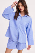 Wholesale Stripe Cotton Shirt Relaxed Fit Oversized Front Pockets