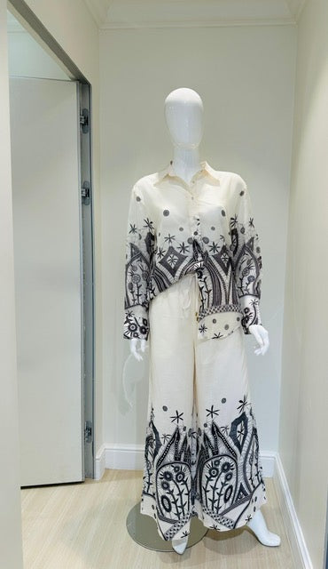 Elppis Beige With Black Print Pants