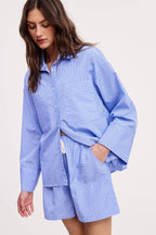 Wholesale Stripe Cotton Shirt Relaxed Fit Oversized Front Pockets