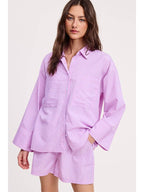 Wholesale Pink Stripe Cotton Shirt Relaxed Fit Oversized Pockets