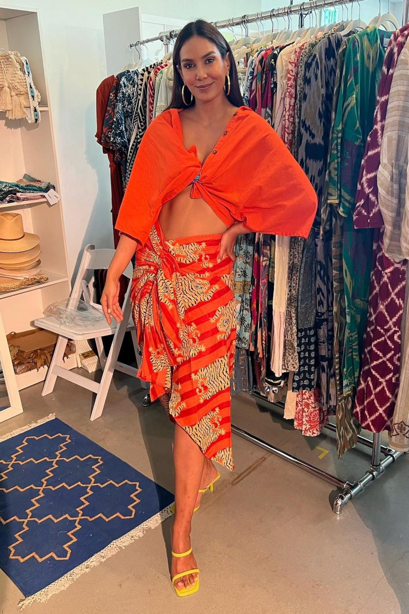 Luciana Pareo Skirt Orange/Pink Lightweight Printed Beach Wrap Cover-up