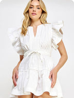 Flutter Sleeve Poplin Mini Dress — Cotton Ruffle Baby Doll Style