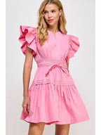 Flutter Sleeve Poplin Mini Dress — Cotton Ruffle Baby Doll Style