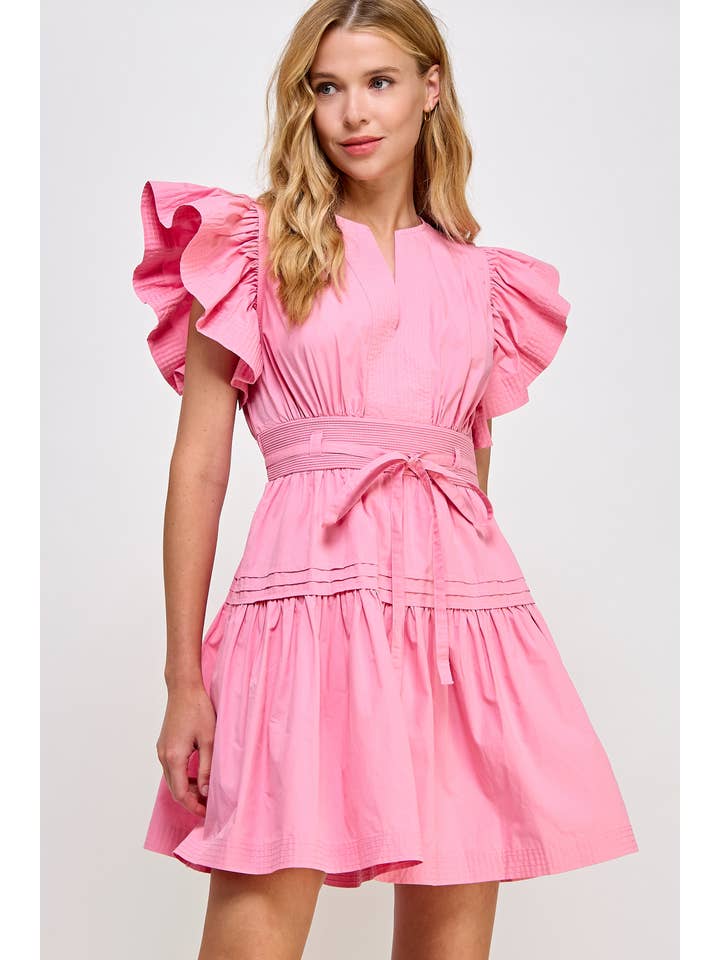 Flutter Sleeve Poplin Mini Dress — Cotton Ruffle Baby Doll Style