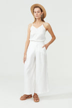 Culotte Linen Pants - White High-Waist Organic Linen Wide Culottes
