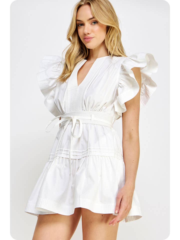 Flutter Sleeve Poplin Mini Dress — Cotton Ruffle Baby Doll Style