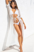 Dolcessa Angel Divina Long White Crinkle Beach Cover-Up Metallic