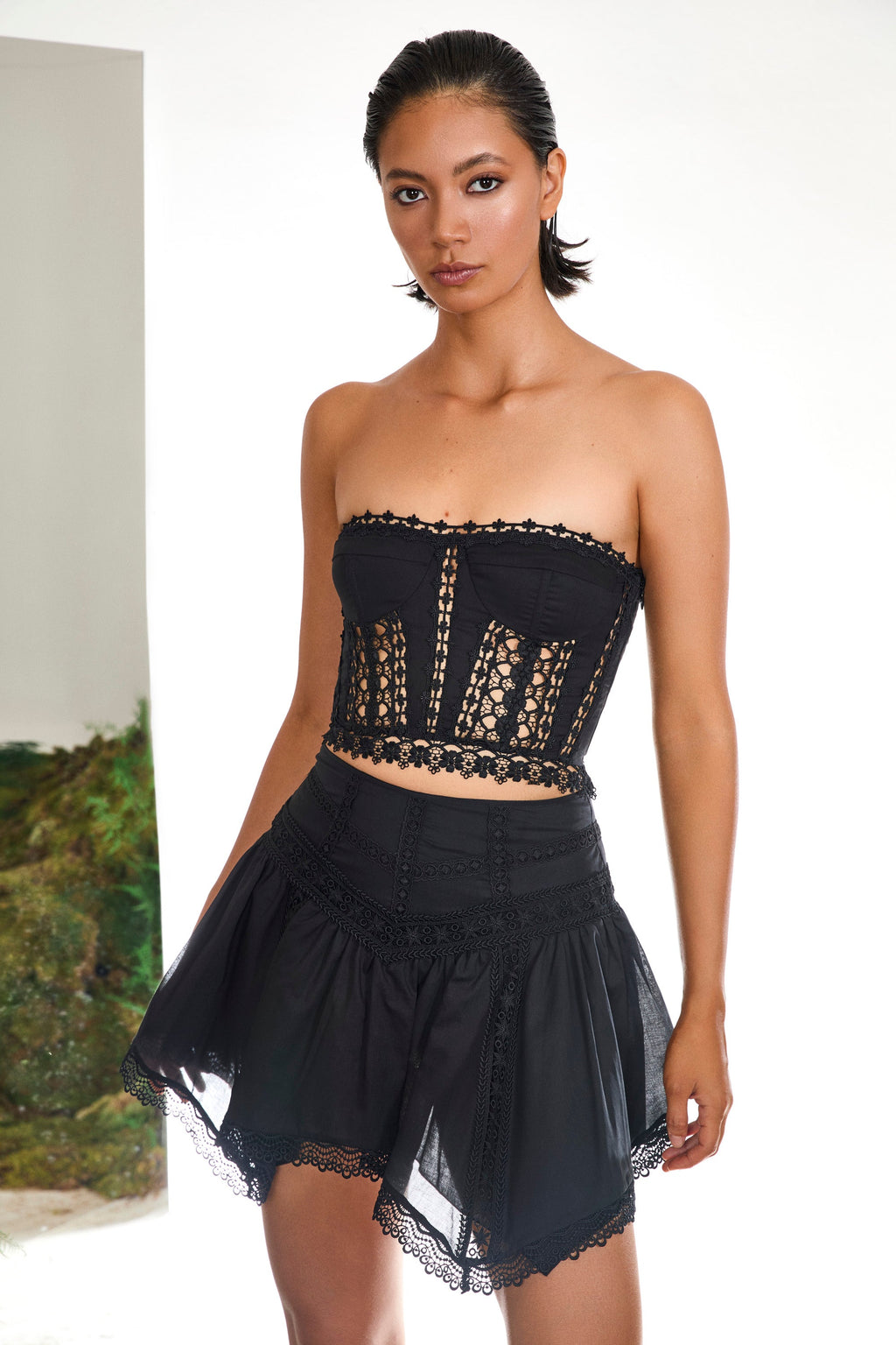 Charo Ruiz Cotton Voile Bustier with Guipure Lace Cups
